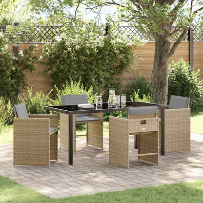 Tuin eettafelset met kussen 5 pcs Beige poly rattan