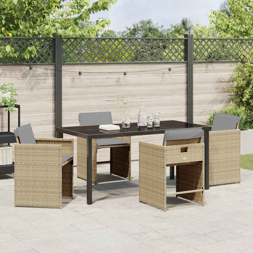Tuin eettafelset met kussen 5 pcs Beige poly rattan
