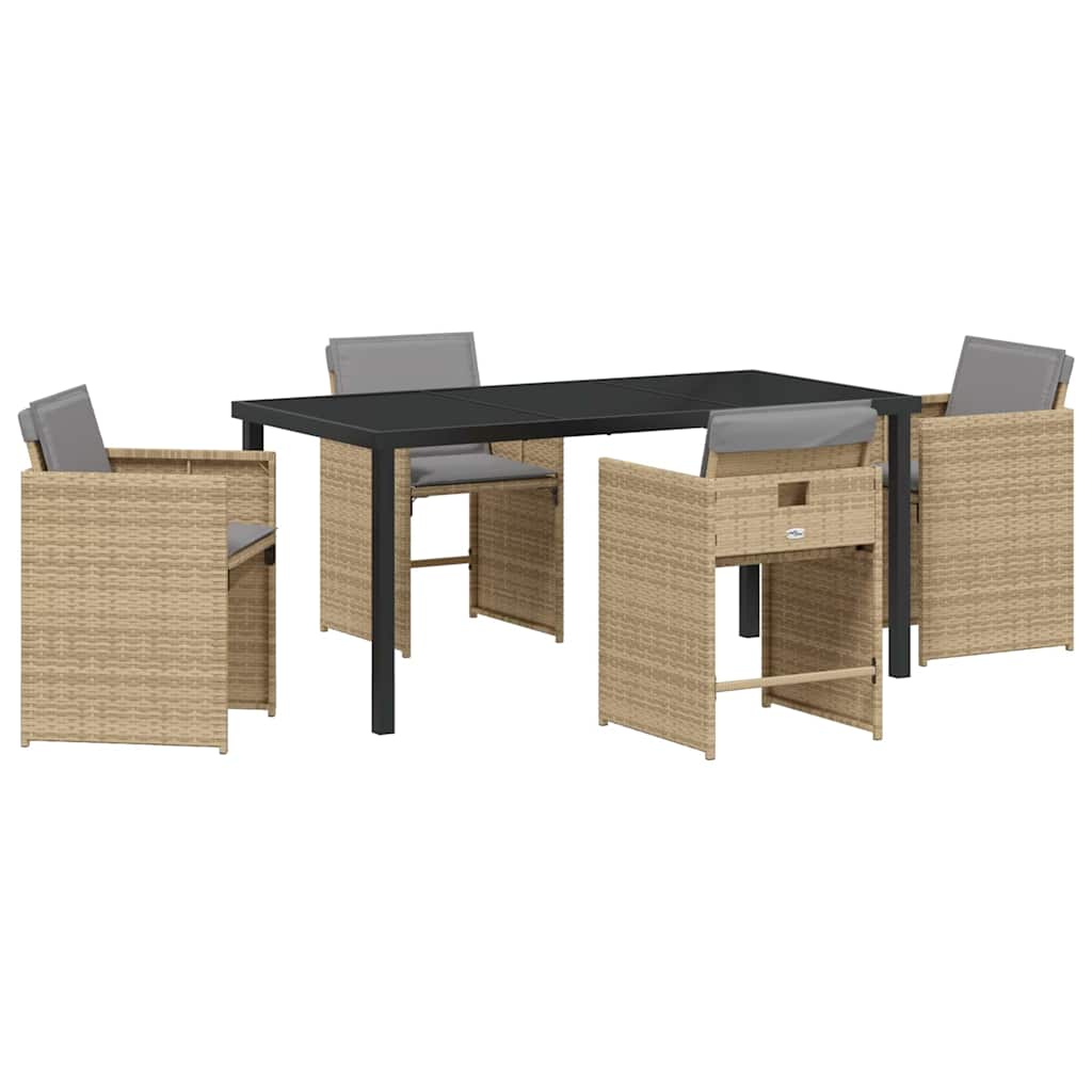 Tuin eettafelset met kussen 5 pcs Beige poly rattan