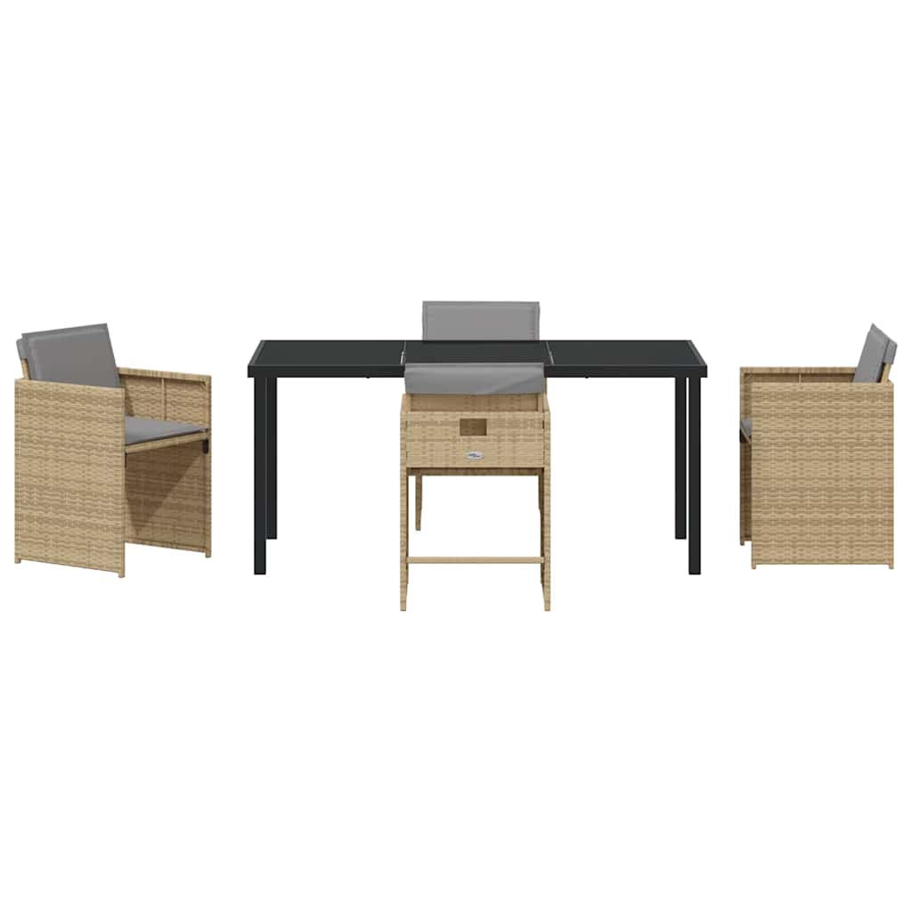 Tuin eettafelset met kussen 5 pcs Beige poly rattan