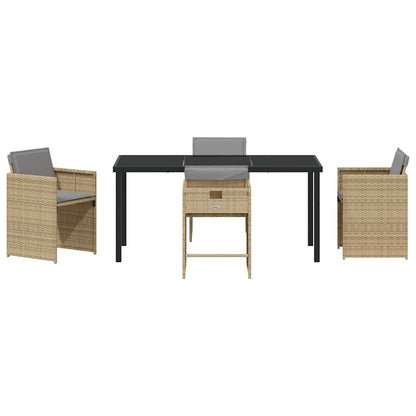 Tuin eettafelset met kussen 5 pcs Beige poly rattan