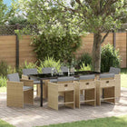 Garden Dining Set with Cushion 9 pcs Beige poly rattan