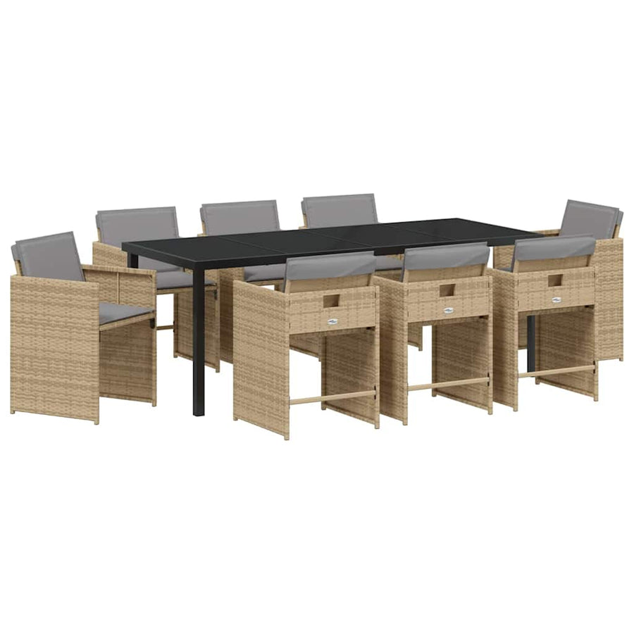 Tuin Eettafelset Met Kussen 9 Pcs Beige Poly Rattan