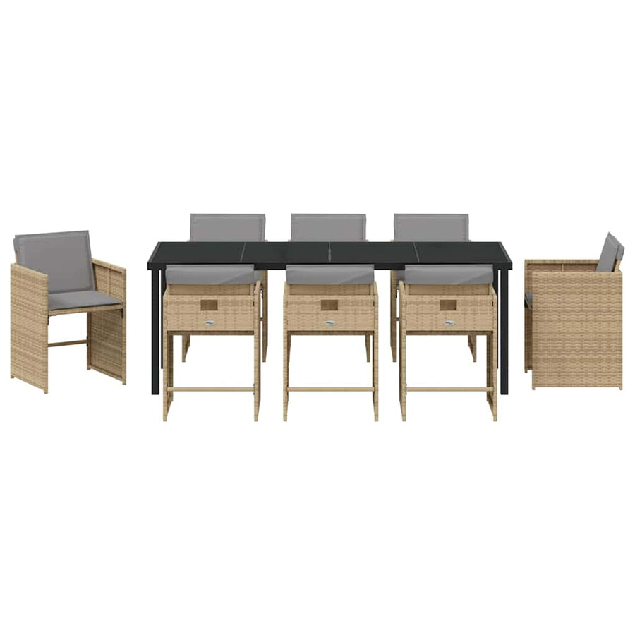 Tuin Eettafelset Met Kussen 9 Pcs Beige Poly Rattan