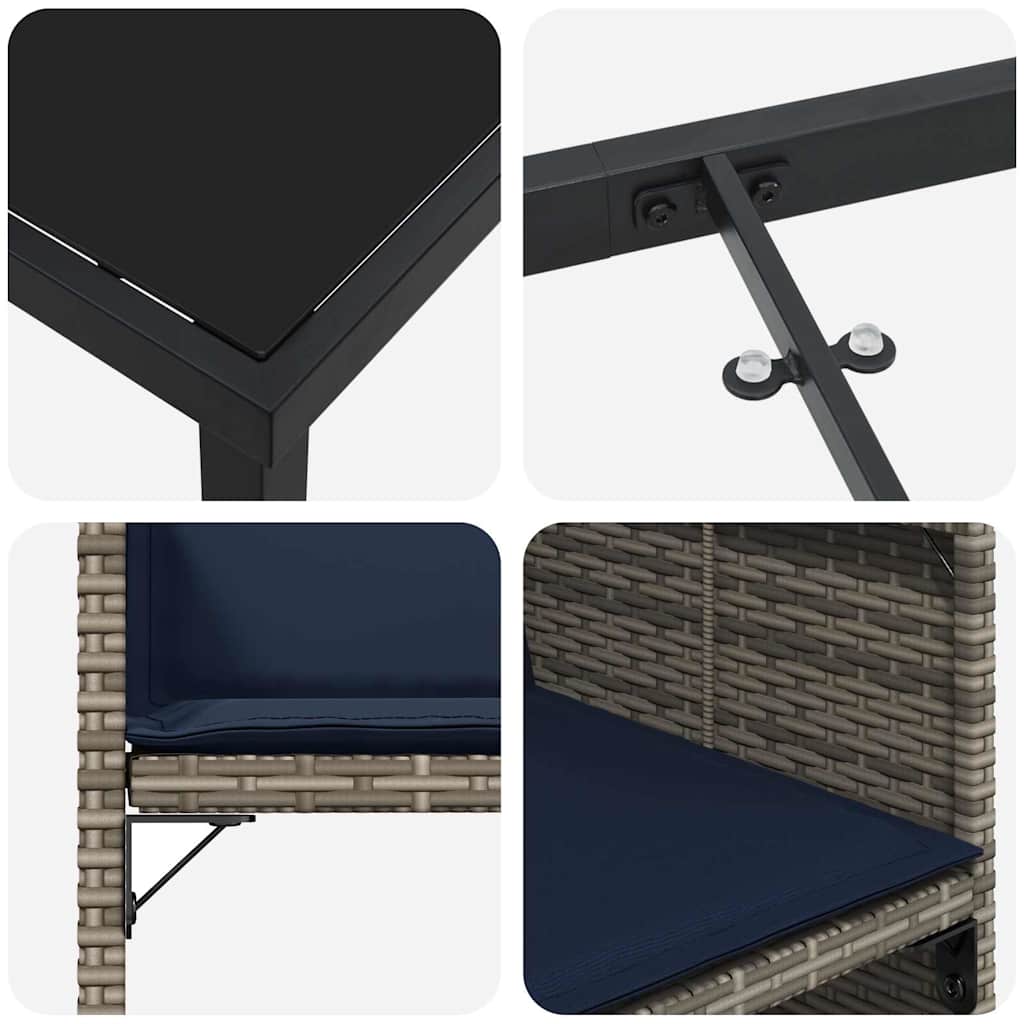 Tuin Eettafelset Met Kussen 9 Pcs Grijs Poly Rattan
