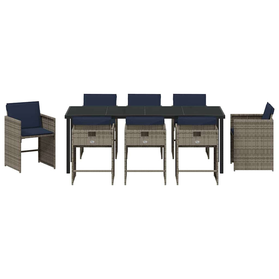 Tuin Eettafelset Met Kussen 9 Pcs Grijs Poly Rattan