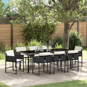 Tuin eettafelset poly rattan 9-delig zwart met kussens