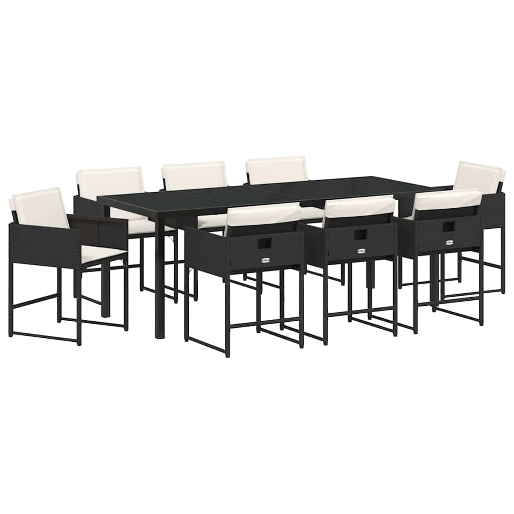Tuin Eettafelset Met Kussen 9 Pcs Zwart Poly Rattan