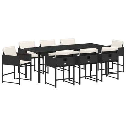 Tuin Eettafelset Met Kussen 9 Pcs Zwart Poly Rattan