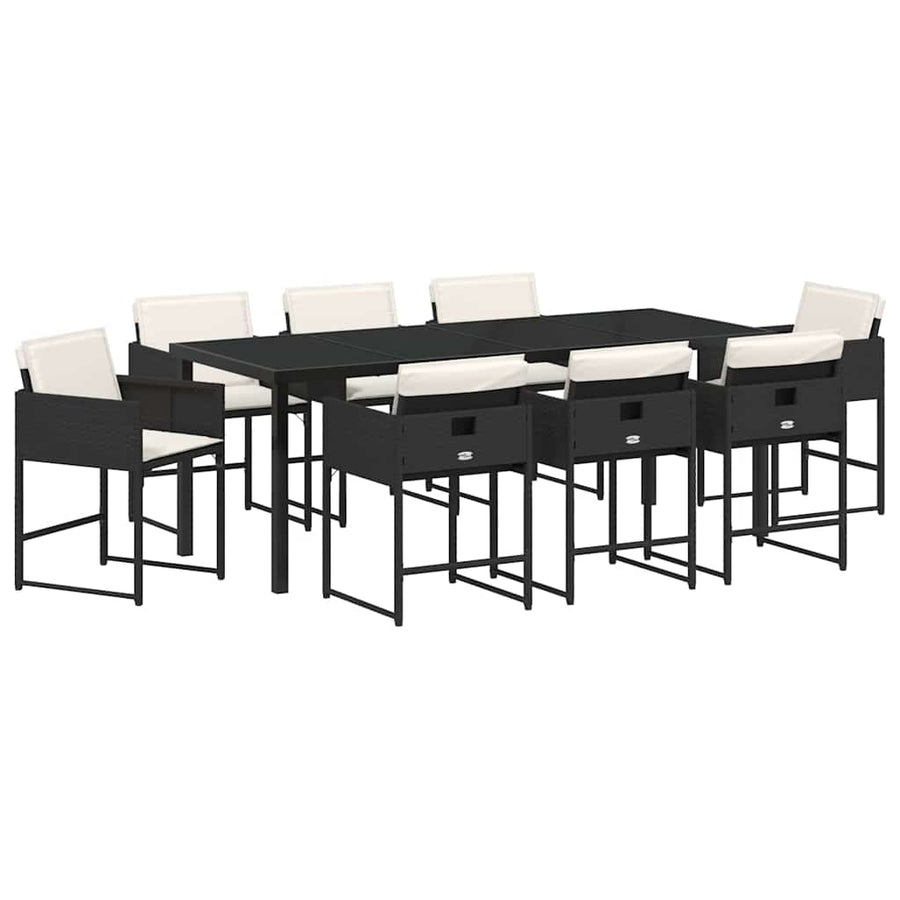 Tuin Eettafelset Met Kussen 9 Pcs Zwart Poly Rattan