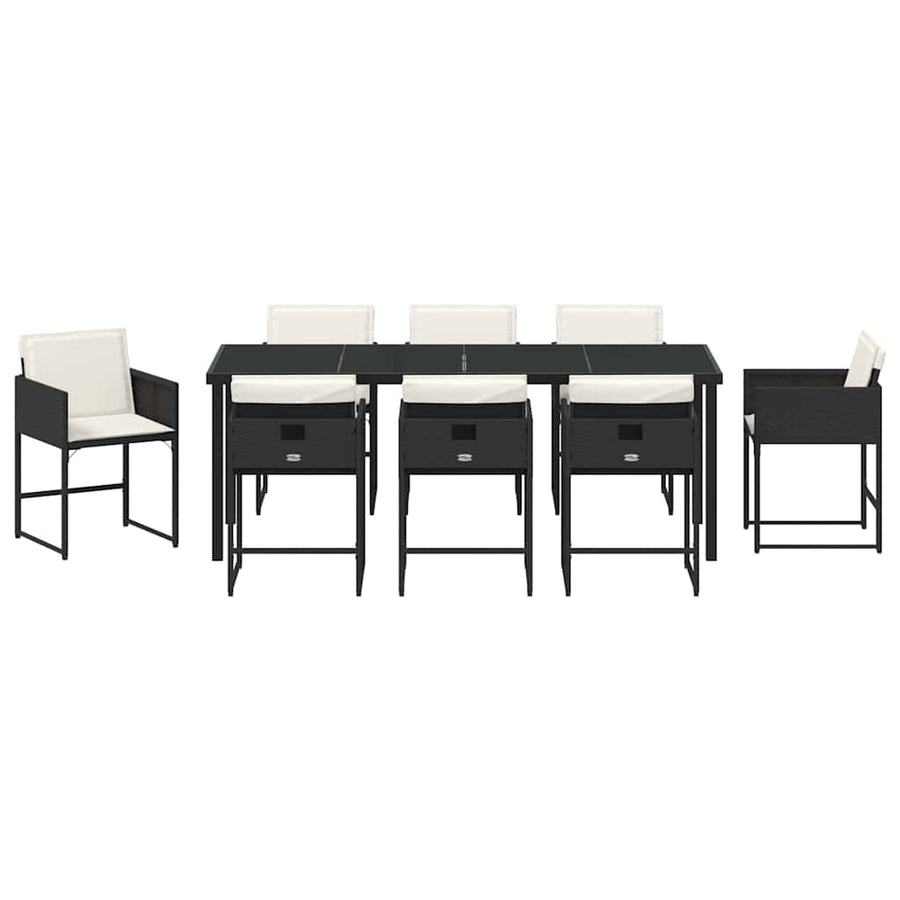 Tuin Eettafelset Met Kussen 9 Pcs Zwart Poly Rattan