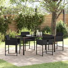 Tuin eettafelset met kussen 5 pcs Zwart poly rattan