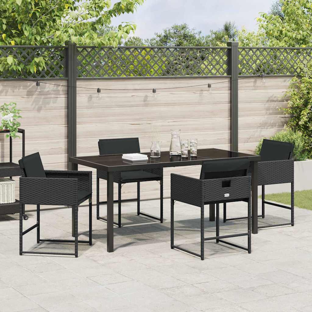 Tuin eettafelset met kussen 5 pcs Zwart poly rattan