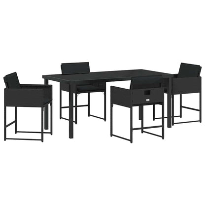 Tuin eettafelset met kussen 5 pcs Zwart poly rattan
