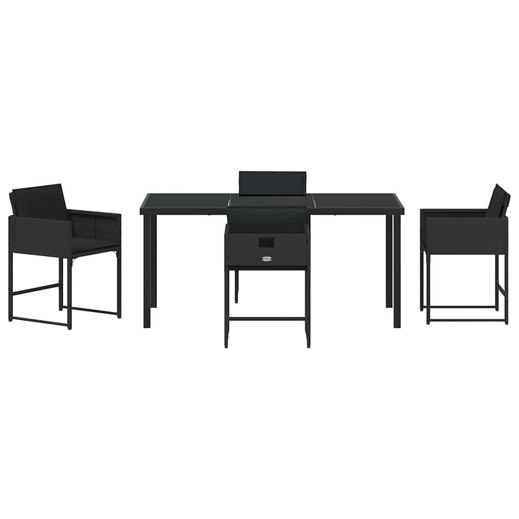 Tuin eettafelset met kussen 5 pcs Zwart poly rattan