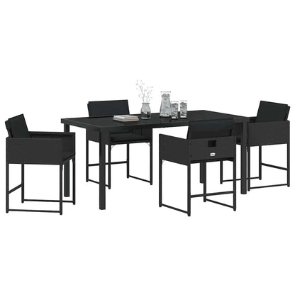 Tuin eettafelset met kussen 5 pcs Zwart poly rattan