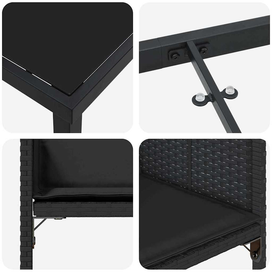 Tuin Eettafelset Met Kussen 9 Pcs Zwart Poly Rattan