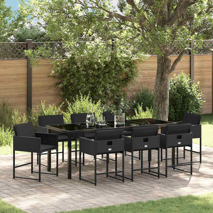 Tuin Eettafelset Met Kussen 9 Pcs Zwart Poly Rattan