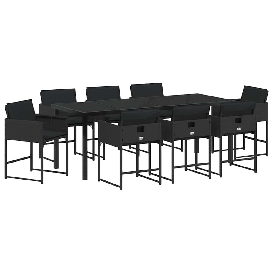 Tuin Eettafelset Met Kussen 9 Pcs Zwart Poly Rattan