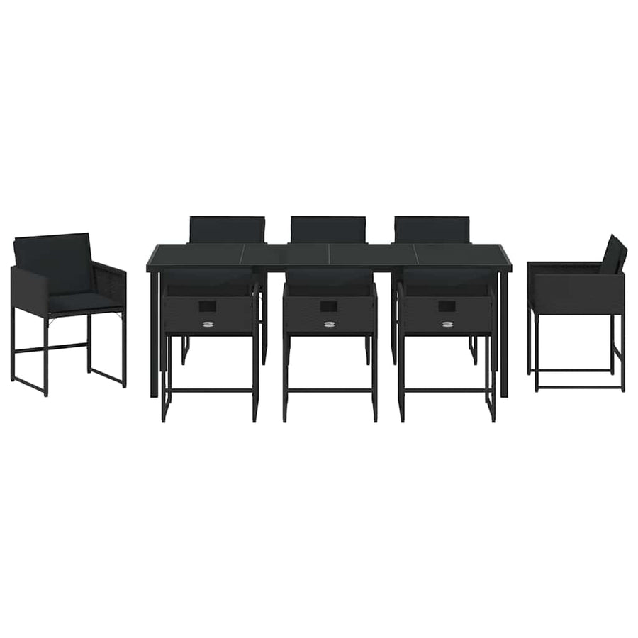Tuin Eettafelset Met Kussen 9 Pcs Zwart Poly Rattan