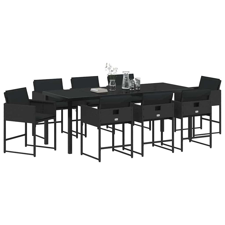 Tuin Eettafelset Met Kussen 9 Pcs Zwart Poly Rattan