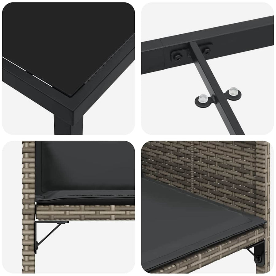 Tuin Eettafelset Met Kussen 9 Pcs Grijs Poly Rattan