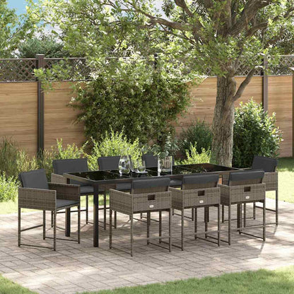 Tuin Eettafelset Met Kussen 9 Pcs Grijs Poly Rattan