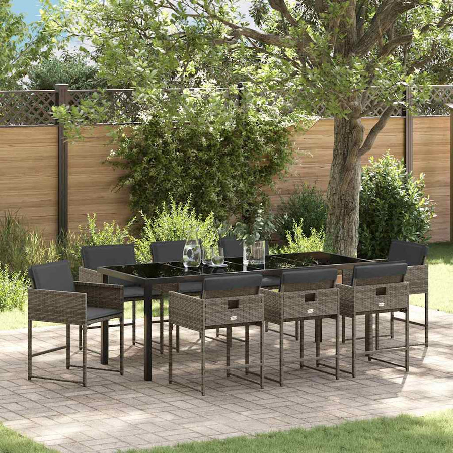 Tuin Eettafelset Met Kussen 9 Pcs Grijs Poly Rattan