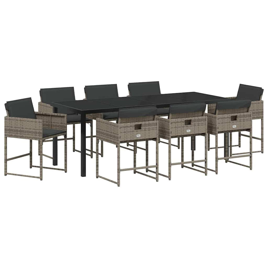 Tuin Eettafelset Met Kussen 9 Pcs Grijs Poly Rattan