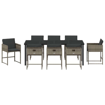 Tuin Eettafelset Met Kussen 9 Pcs Grijs Poly Rattan