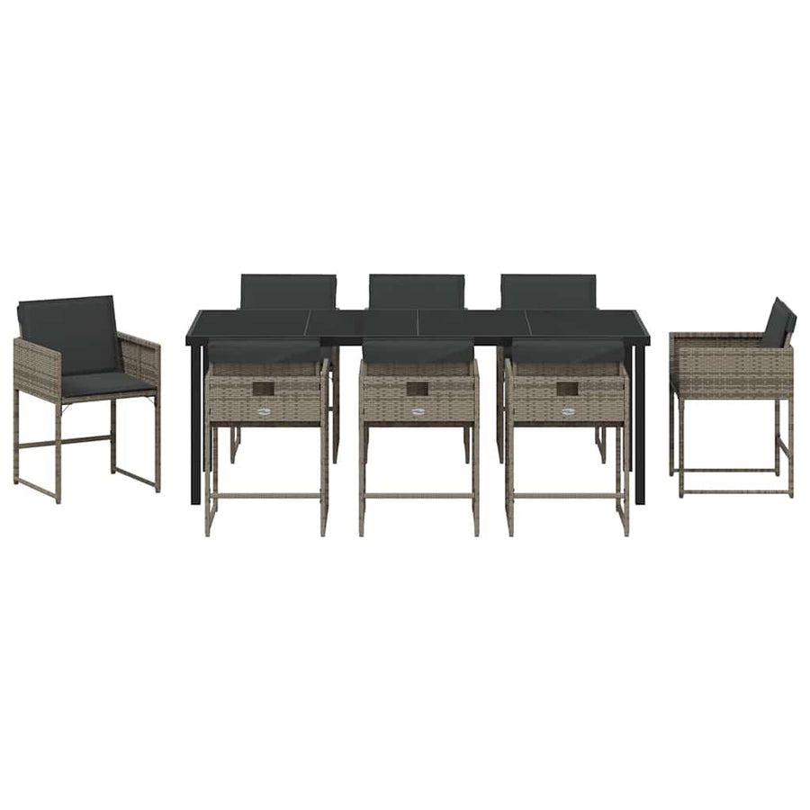 Tuin Eettafelset Met Kussen 9 Pcs Grijs Poly Rattan