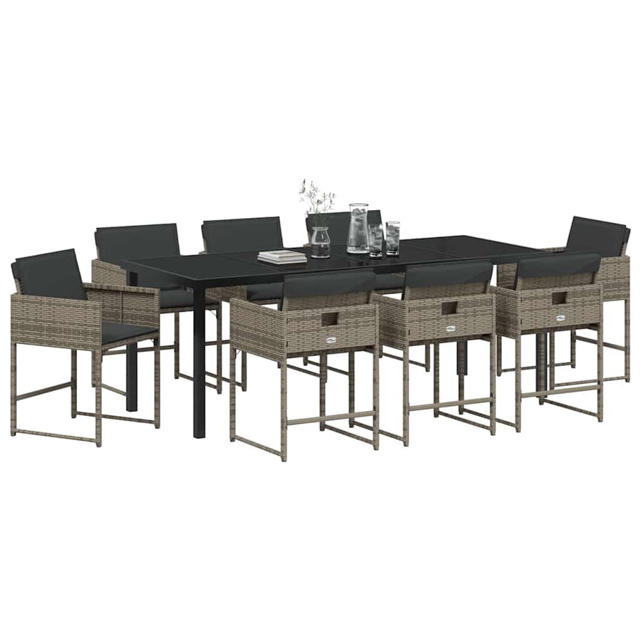 Tuin Eettafelset Met Kussen 9 Pcs Grijs Poly Rattan