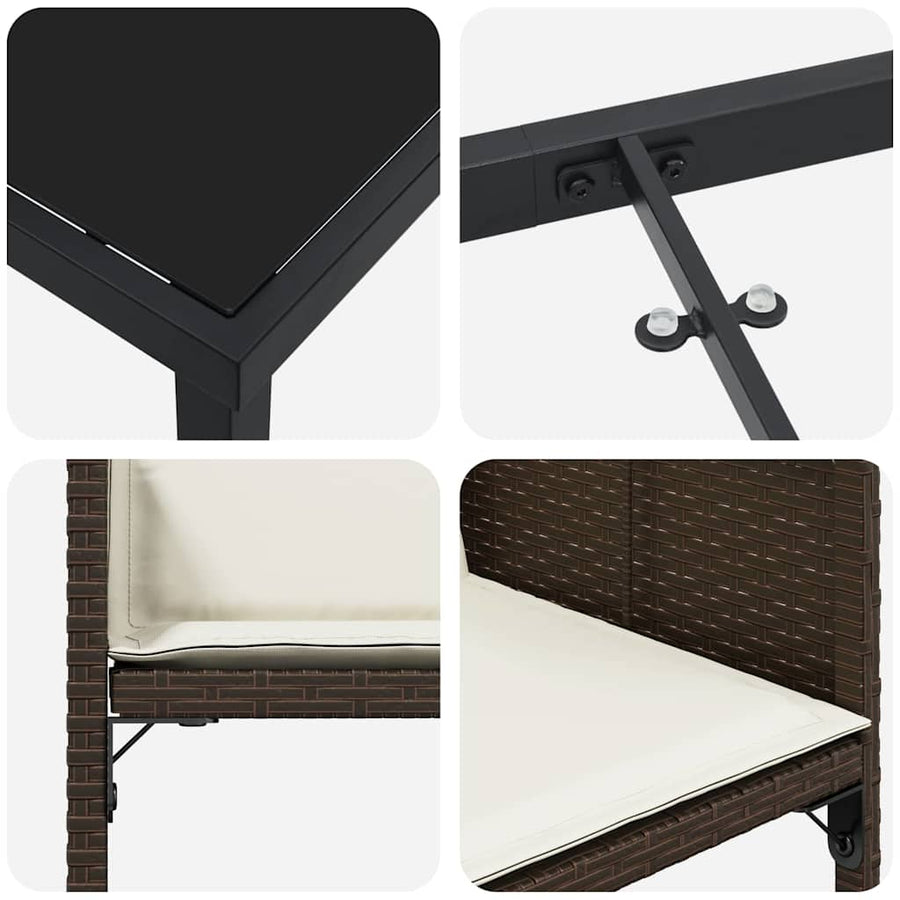 Tuin Eettafelset Met Kussen 9 Pcs Bruin Poly Rattan