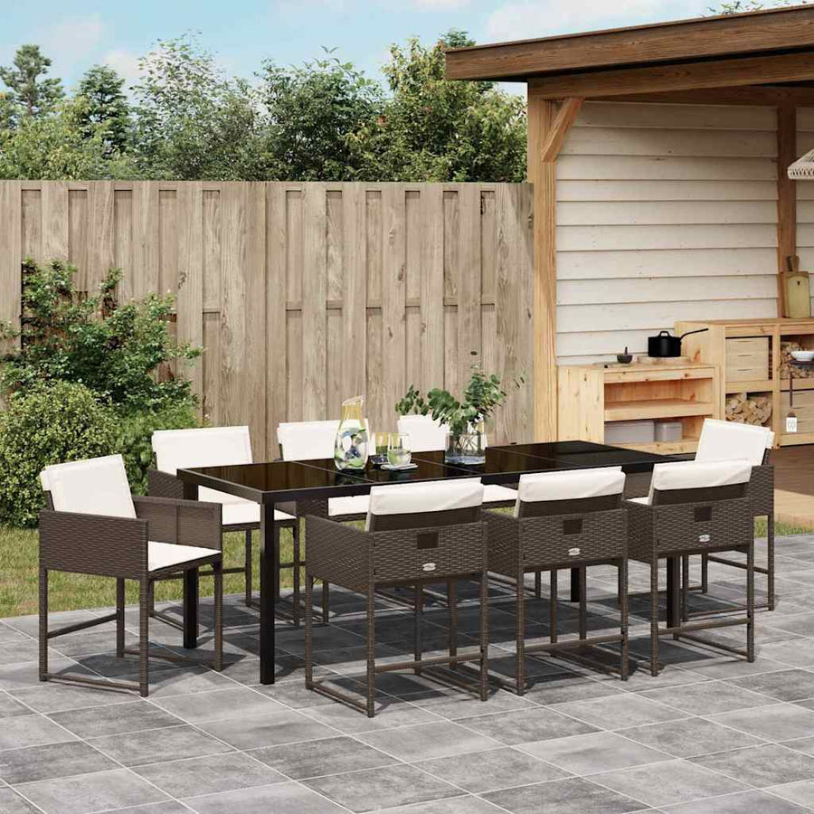Tuin Eettafelset Met Kussen 9 Pcs Bruin Poly Rattan