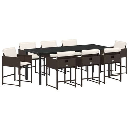 Tuin Eettafelset Met Kussen 9 Pcs Bruin Poly Rattan