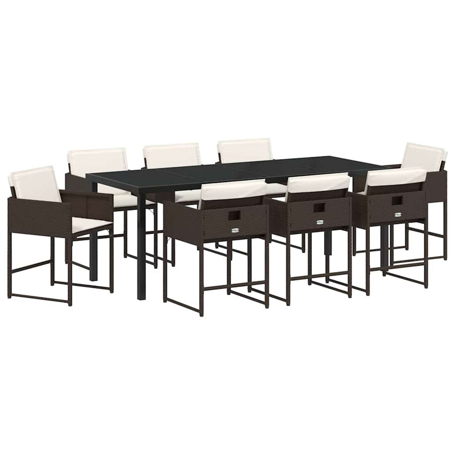 Tuin Eettafelset Met Kussen 9 Pcs Bruin Poly Rattan