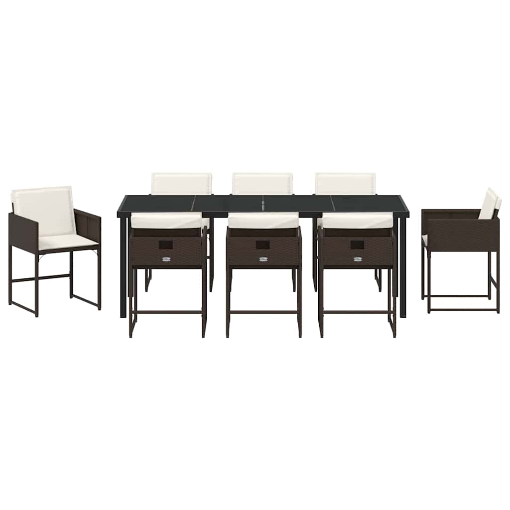 Tuin Eettafelset Met Kussen 9 Pcs Bruin Poly Rattan