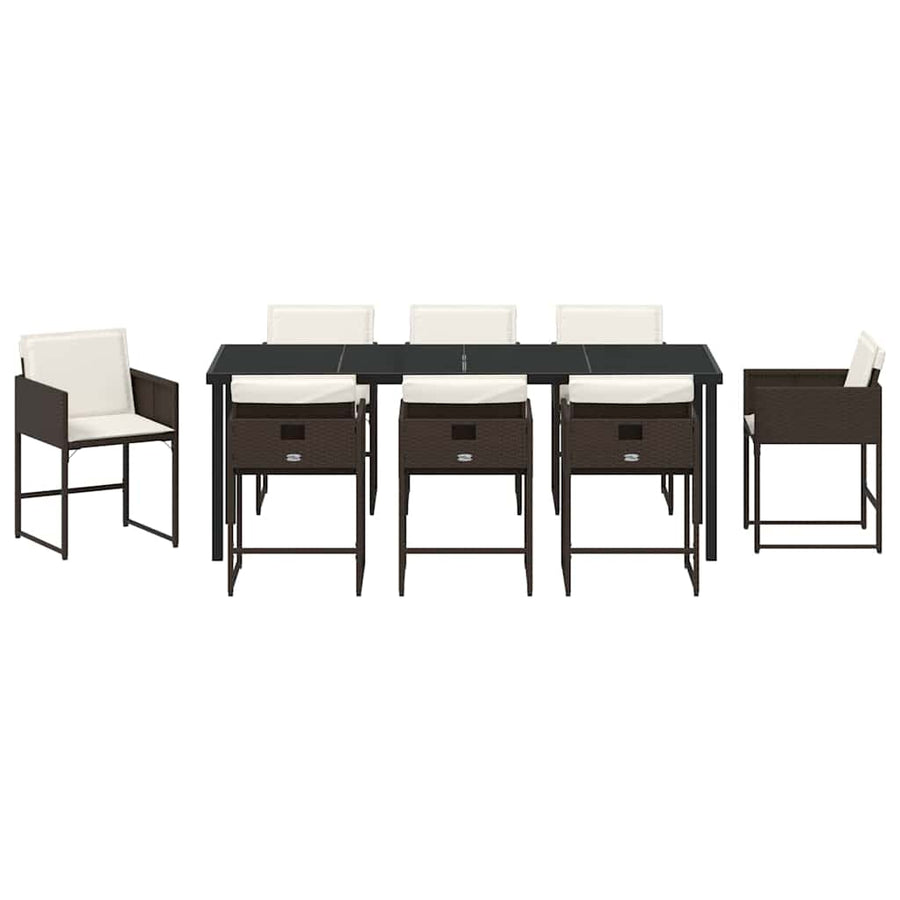Tuin Eettafelset Met Kussen 9 Pcs Bruin Poly Rattan