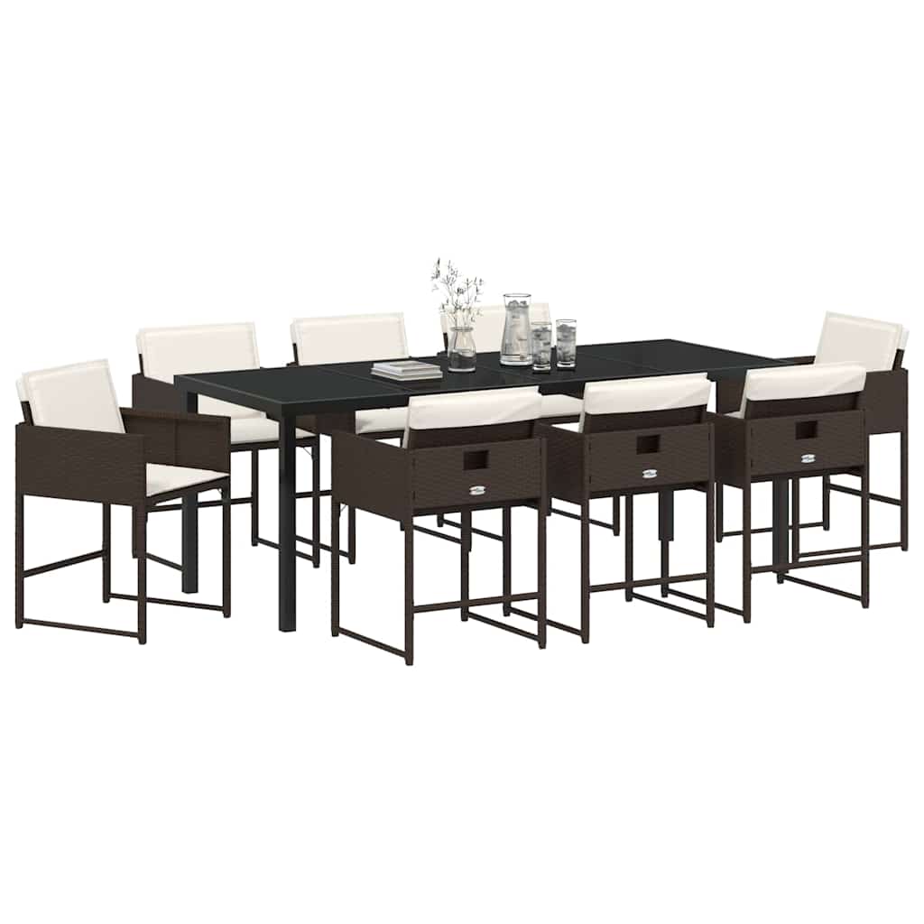 Tuin Eettafelset Met Kussen 9 Pcs Bruin Poly Rattan