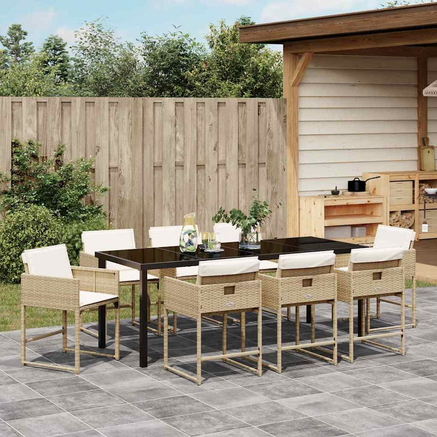 Tuin Eettafelset Met Kussen 9 Pcs Beige Poly Rattan