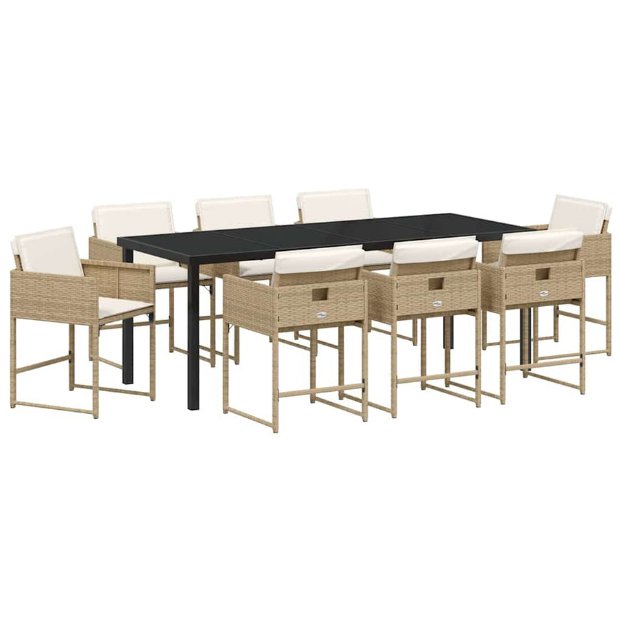 Tuin Eettafelset Met Kussen 9 Pcs Beige Poly Rattan