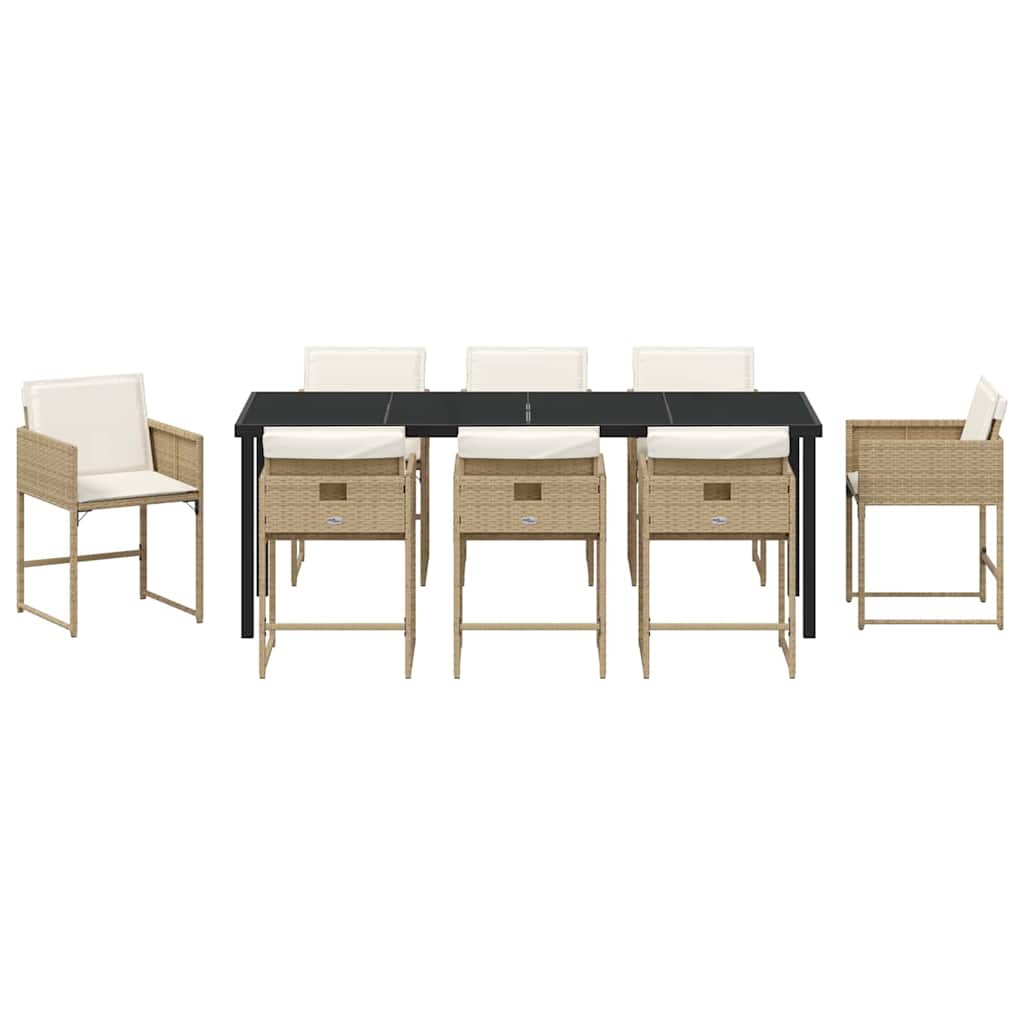 Tuin Eettafelset Met Kussen 9 Pcs Beige Poly Rattan