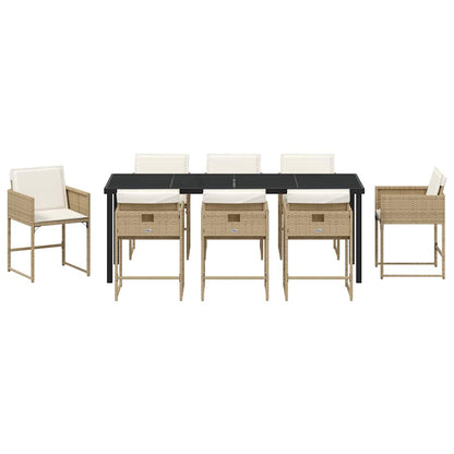Tuin Eettafelset Met Kussen 9 Pcs Beige Poly Rattan
