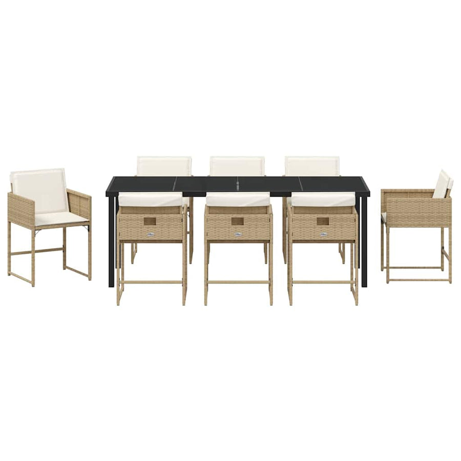 Tuin Eettafelset Met Kussen 9 Pcs Beige Poly Rattan