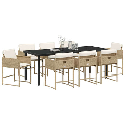 Tuin Eettafelset Met Kussen 9 Pcs Beige Poly Rattan