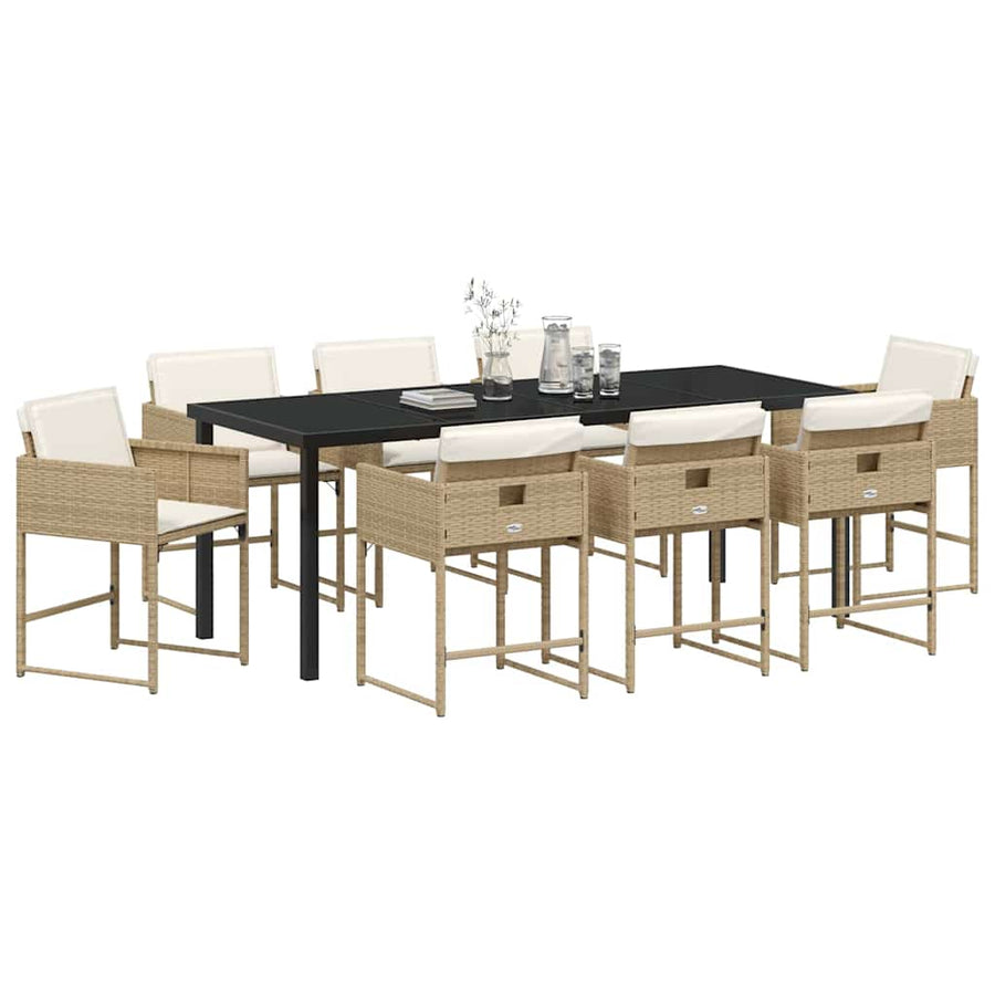 Tuin Eettafelset Met Kussen 9 Pcs Beige Poly Rattan