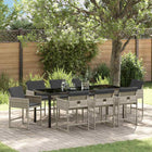 Garden dining set with cushion 9 pcs Light grey poly rattan