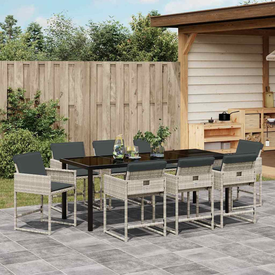 Tuin eettafelset met kussen 9 pcs Lichtgrijs poly rattan