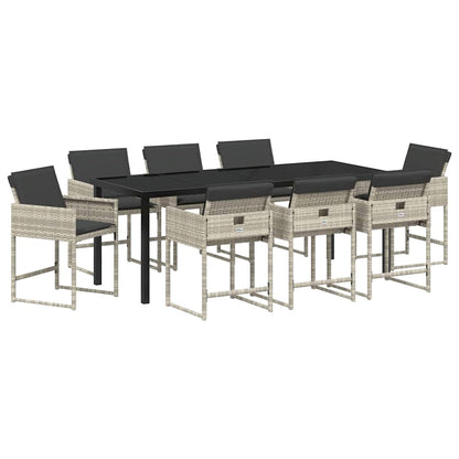 Tuin eettafelset met kussen 9 pcs Lichtgrijs poly rattan