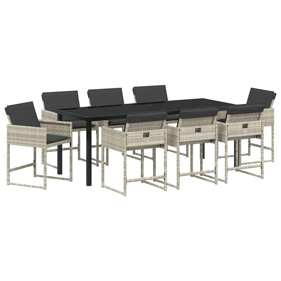 Tuin eettafelset met kussen 9 pcs Lichtgrijs poly rattan